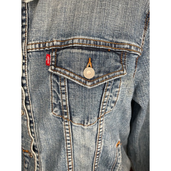 Levi's denim Trucker jacket medium wash button up red tag women's pockets 3X - Picture 10 of 14